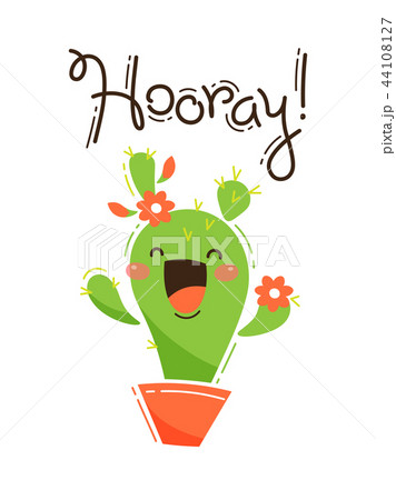Funny cactus yells Hooray. Vector illustration in cartoon style Funny cactus yells Hooray. Vector illustration in cartoon style 44108127