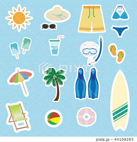 海水浴アイテムのアイコンセットのイラスト素材
