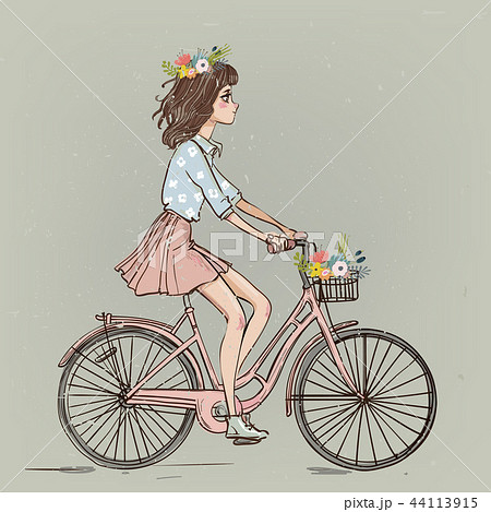 cute cartoon girl on bike cute cartoon girl on bike 44113915