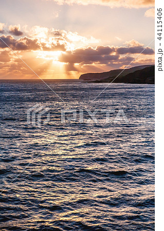 sunset with God rays over Mediterranean sea. 44115406