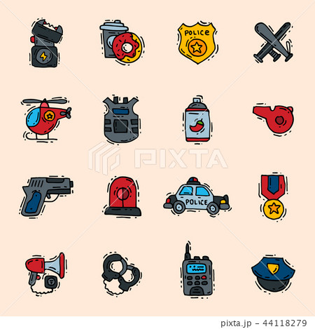Police icons vector policy signs of policeman and badges of policestation illustration set of police 44118279