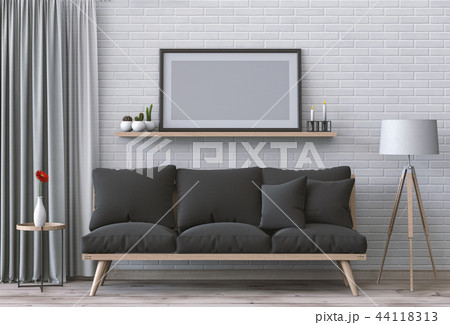 mock up poster frame in interior room , 3D render 44118313