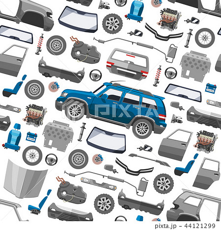 Car service parts flat auto mechanic repair of machines and equipment vector seamless pattern 44121299