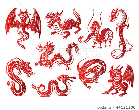 Chinese asia red dragon animal silhouettes on white background vector illustration 44121300
