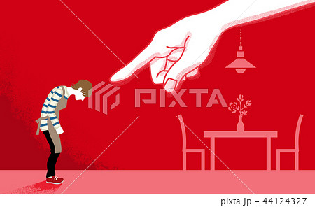 巨大な手に指さされる主婦 - DV・モラハラ　コンセプトアート 44124327