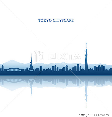 東京の街並みシルエット 東京タワー スカイツリーのイラスト素材