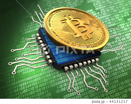 3d illustration of bitcoin with cpu 3d illustration of bitcoin with cpu 44131217