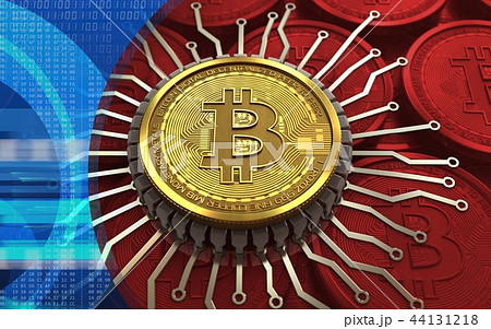 3d illustration of bitcoin with integrated chip 3d illustration of bitcoin with integrated chip 44131218