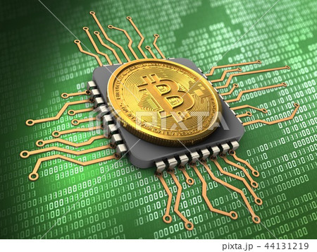 3d illustration of bitcoin with cpu 3d illustration of bitcoin with cpu 44131219