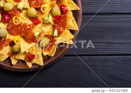 Nachos with sauce salsa Nachos with sauce salsa 44132569