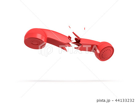 3d rendering of a red retro phone receiver broken in half on a white background. 3d rendering of a red retro phone receiver broken in half on a white background. 44133232