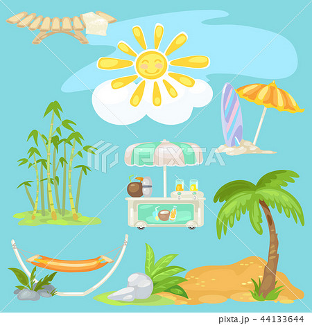 cute poster on theme of travel bright sun on the beach sunbed