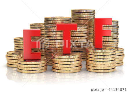 ETF exchange traded fund onthe stacks of coins 44134871