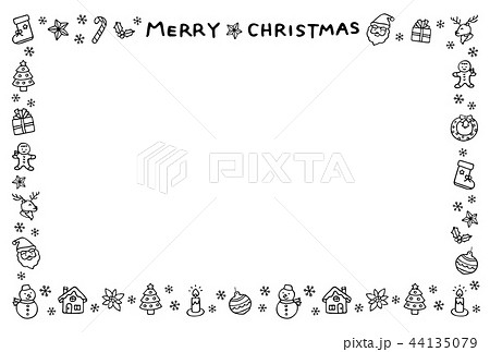 クリスマスのフレーム 手描き 白黒のイラスト素材