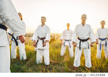 Karate team on training with master in field 44135886