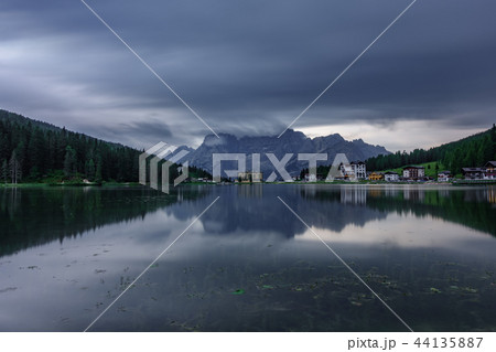 Misurina Lake in Dolomiti Region at dusk, ultra long exposure 44135887