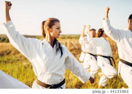 Karate group with master in white kimono Karate group with master in white kimono 44135963