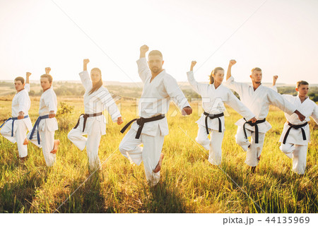 Karate class work out the stand, training in field Karate class work out the stand, training in field 44135969
