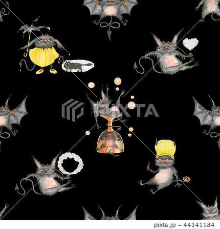 Halloween devils watercolor seamless pattern Halloween devils watercolor seamless pattern 44141184