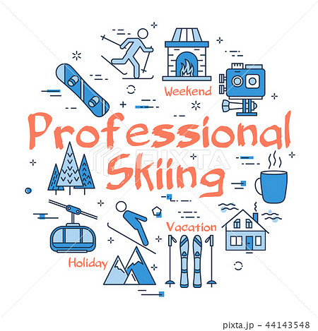 Vector linear blue concept of professional skiing 44143548