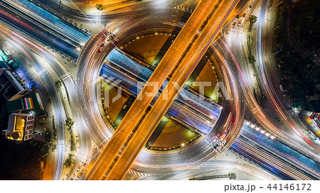Aerial top view road roundabout intersection. 44146172