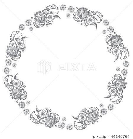 Vector Of Hand Drawing Zentangle Flower Wreathsのイラスト素材