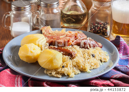 Choucroute garnie. Alsatian sauerkraut 44153872