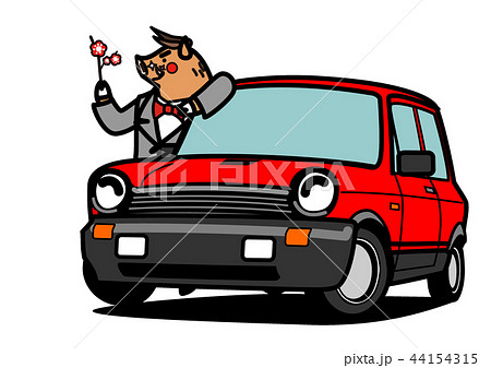 2019年年賀状素材 コンパクトカーと亥 赤色 2019年年賀状素材 コンパクトカーと亥 赤色 44154315