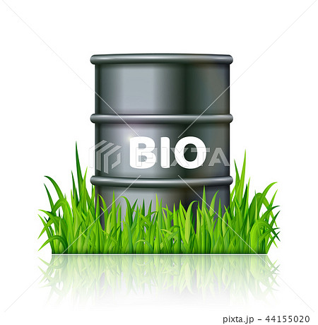 Metal barrel with bio fuel on the green grass 44155020