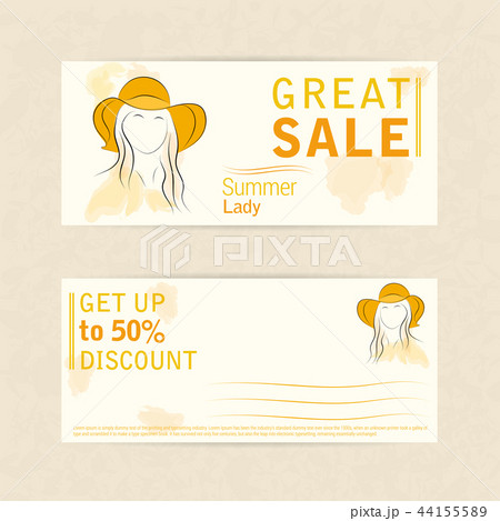 Template two side flyer woman in summer hat Template two side flyer woman in summer hat 44155589