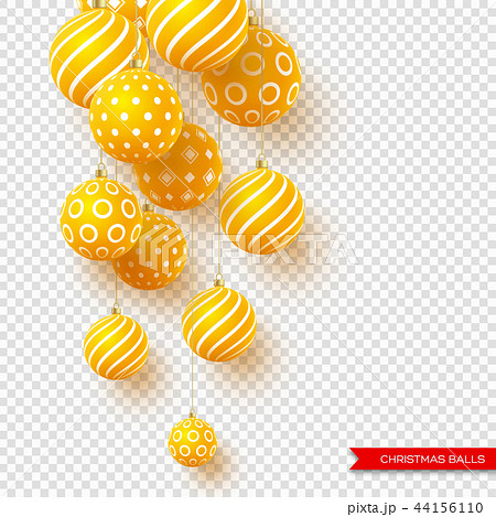 3d Christmas yellow balls with geometric pattern. Decorative elements for holiday new year design 44156110