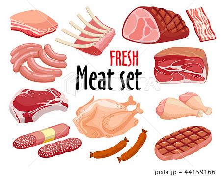 Meat set vector. Fresh meat icons set. 44159166