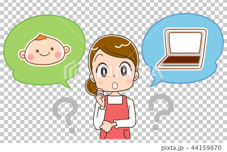 子どもと仕事について考える女性のイラスト素材