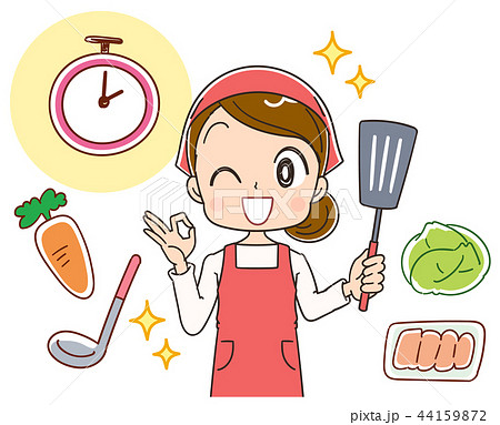時短料理をする女性のイラストのイラスト素材 44159872 Pixta