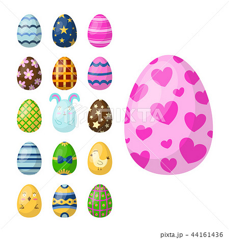 Easter eggs painted with spring pattern multi colored organic food holiday game vector illustration. 44161436