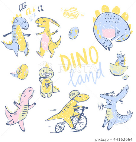 Doodle cute Dinosaurs collection. Funny cute kid drawn characters. Vector illustration 44162664