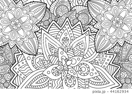 Coloring book page with rectangle floral pattern Coloring book page with rectangle floral pattern 44162934