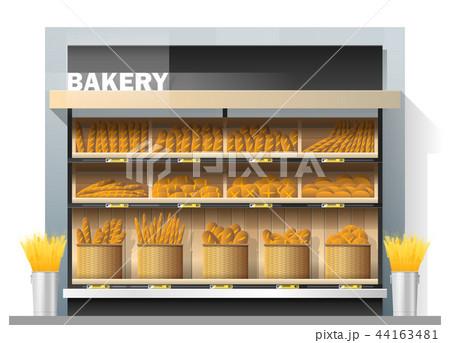 Different kinds of bread display on shelf 44163481