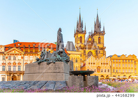 Jan Hus Monument and Church of Our Lady before Tyn at Old Town Square, Prague, Czech Republic Jan Hus Monument and Church of Our Lady before Tyn at Old Town Square, Prague, Czech Republic 44168299