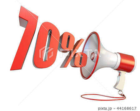 70 percent sign and megaphone 3D 70 percent sign and megaphone 3D 44168617