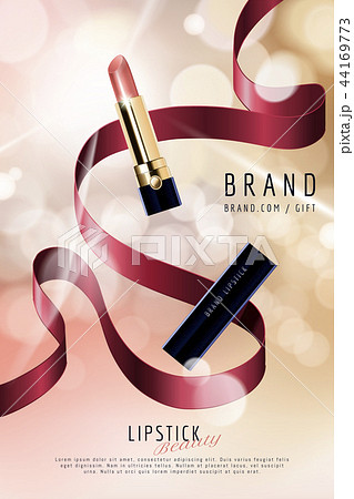 Lipstick ad with decorative ribbons 44169773