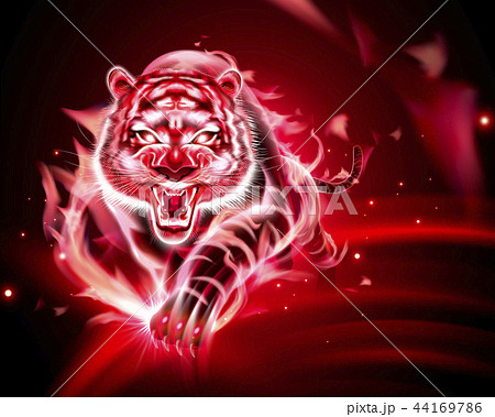 Tiger With Red Burning Flameのイラスト素材