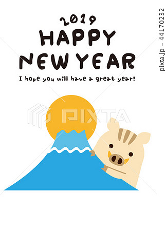 年賀状2019 ひょっこり猪 亥 かわいい 年賀状テンプレートのイラスト素材 44170232 Pixta