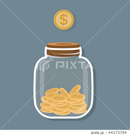 Saving flat coin in jar concept 44173704