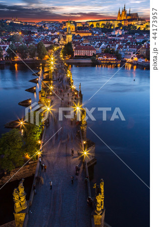 Charles Bridge with Prague Castle after sunset. Europe, Czech republic. Charles Bridge with Prague Castle after sunset. Europe, Czech republic. 44173957