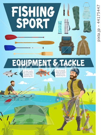 Fisher men catching fish on lake in boat 44175447