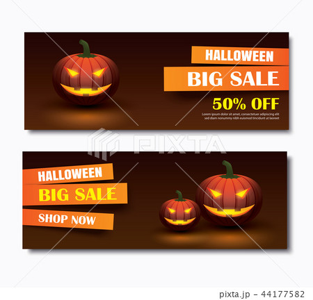 Halloween sale banner with pumpkin face on dark Halloween sale banner with pumpkin face on dark 44177582