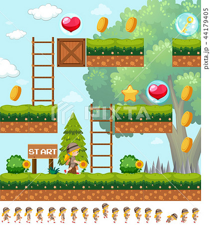 Girl collecting coin game template 44179405