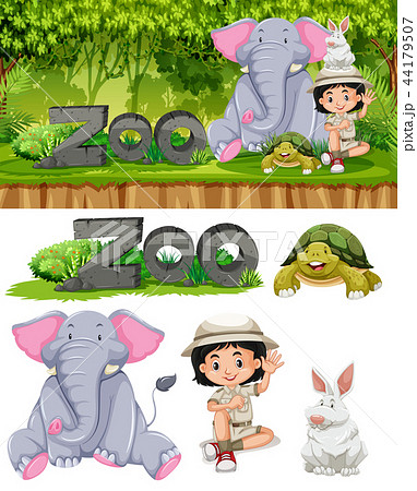 Safari girl and zoo animals 44179507