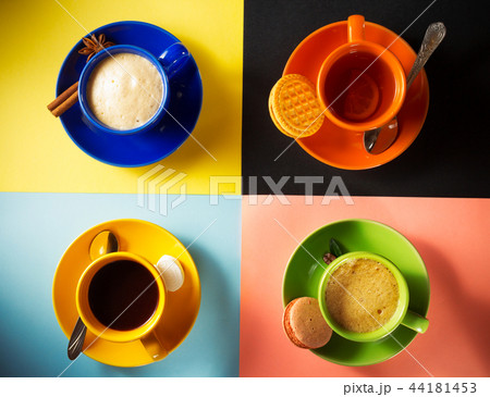 cup of coffee, tea and cacao cup of coffee, tea and cacao 44181453